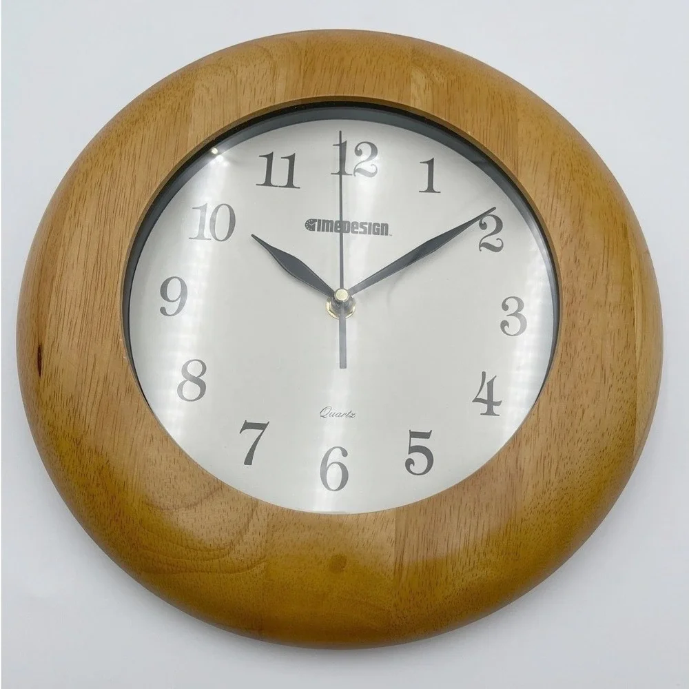 VTG Timedesign White‎ Brown Gothic Numerals Mid-Century Modern Wood Wall Clock